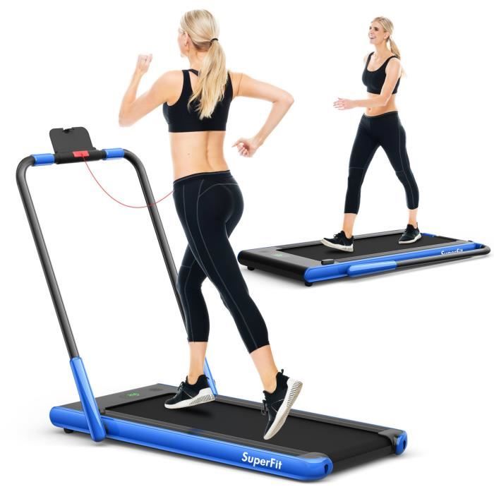 COSTWAY Tapis de Course Roulant Pliable Contrôle APP 1-12 KM-H Moteur 0,75CV Haut-parleur Bluetooth Roue de Transport Écran LED Bleu