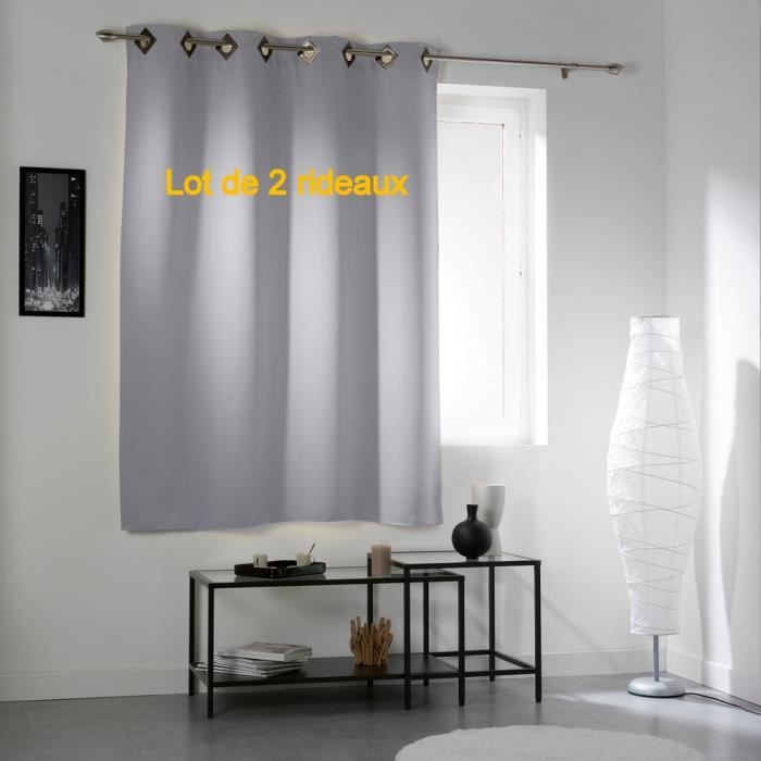 Lot de 2 rideaux a oeillets carres 140 x 180 cm occultant uni cocoon Gris clair