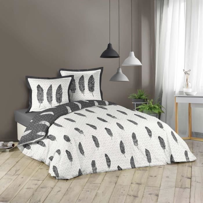 Housse de couette 260x240 cm + 2 taies d’oreiller 100% coton 42 fils allover eternity