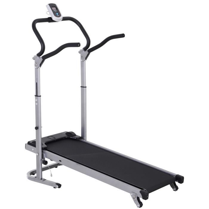 Tapis de course manuel pliable écran LCD multifonction 3 modes d’inclinaisons hauteur guidon réglable acier gris noir