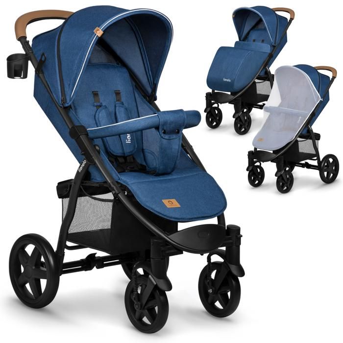 LIONELO Poussette Annet pliante inclinable avec chancelière - Bleu Denim