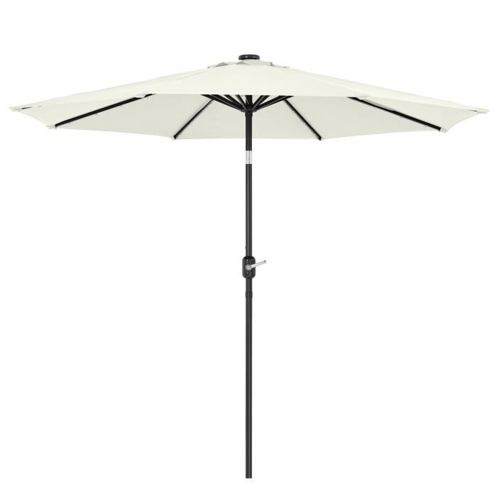 Parasol Droit Inclinable 3.0M Exterieur,avec éclairage Solaire LED, Rond, Pliable, pour Balcon Piscine Plage, Beige - Mondeer