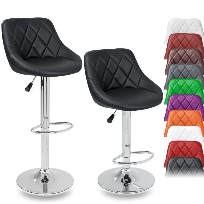 TRESKO Lot de 2 tabourets de bar NOIR, hauteur réglable et rotation à 360° (60-80cm)
