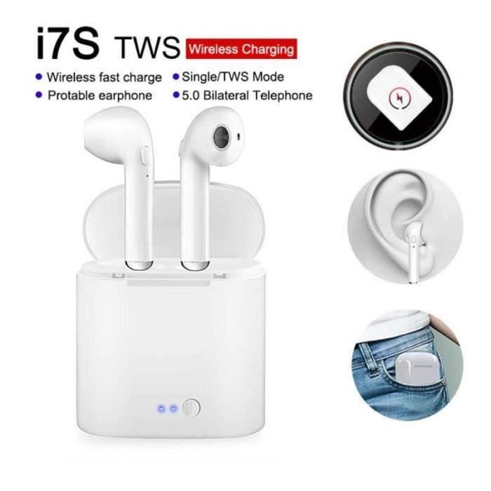 ZH00386-Écouteurs sans Fil i7S-TWS, Casque Bluetooth 5.0 Oreillette Intra-Auriculaires Écouteurs de Sport avec Boîte Recharg