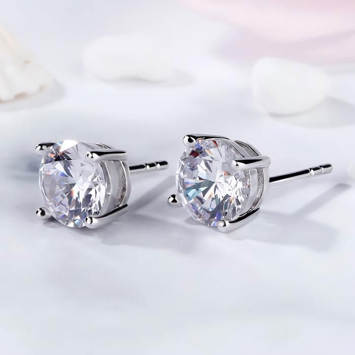 Boucles dOreilles - Femme - Puces - Solitaire - Cristal - Couleur - Blanc - Argent 925/1000 - 5 mm