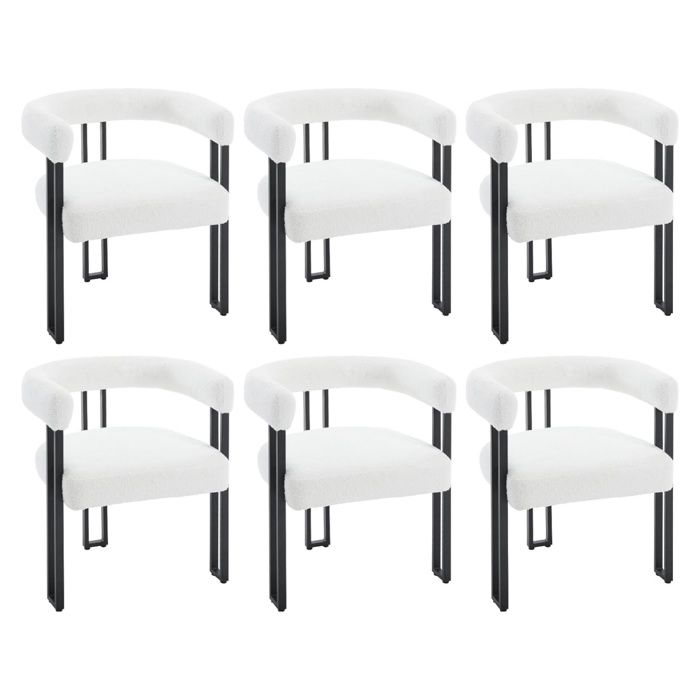 WOLTU Lot de 6 Chaises de Salle à Manger Chaise Salon en Chenille Pieds en Métal Fauteuil Chambre Moderne Crème W0ATT0322-6