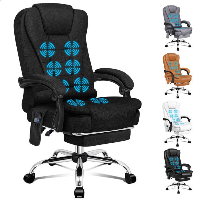 Chaise De Bureau Ergonomique ALFORDSON Avec Massage Et Chauffage - Tissu Lin, Accoudoirs Rembourrés, Appui-tête - Pivotante, Réglable - Noir