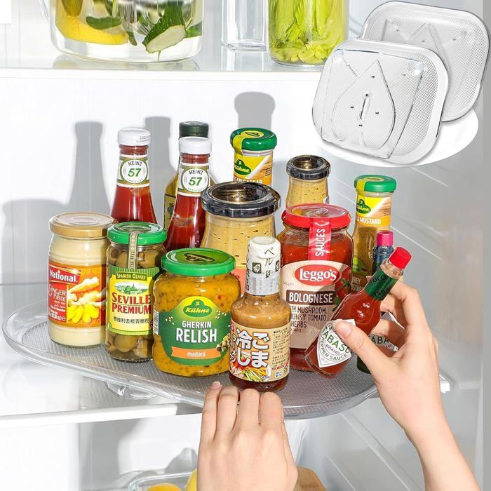 Susans Plateau Tournant Frigo Rangement Frigo Transparent Plateau Pivotant Rectangulaire Étagère