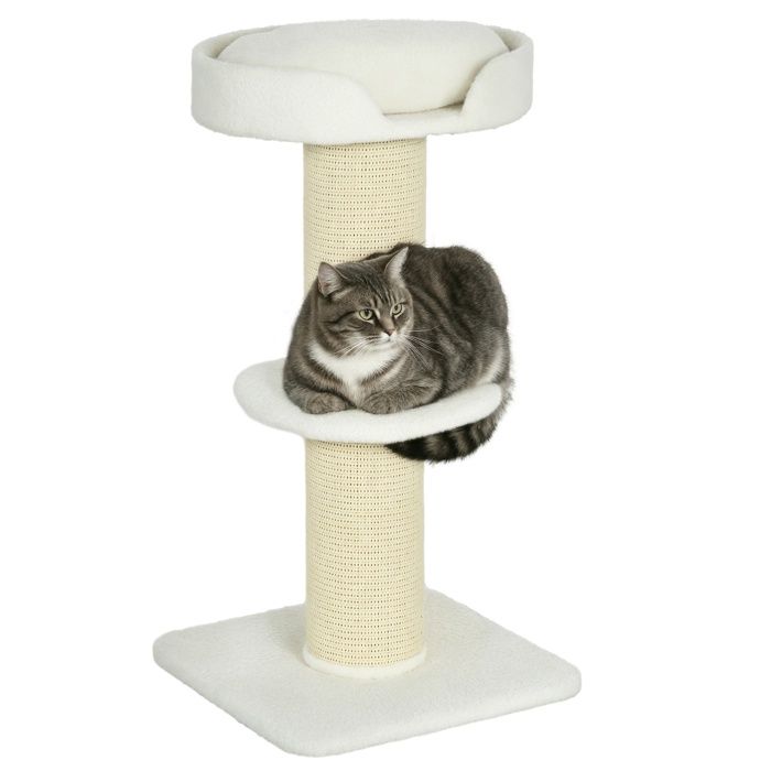 Arbre à chat PawHut avec griffoir centre dactivités 2 plateformes coussin crème