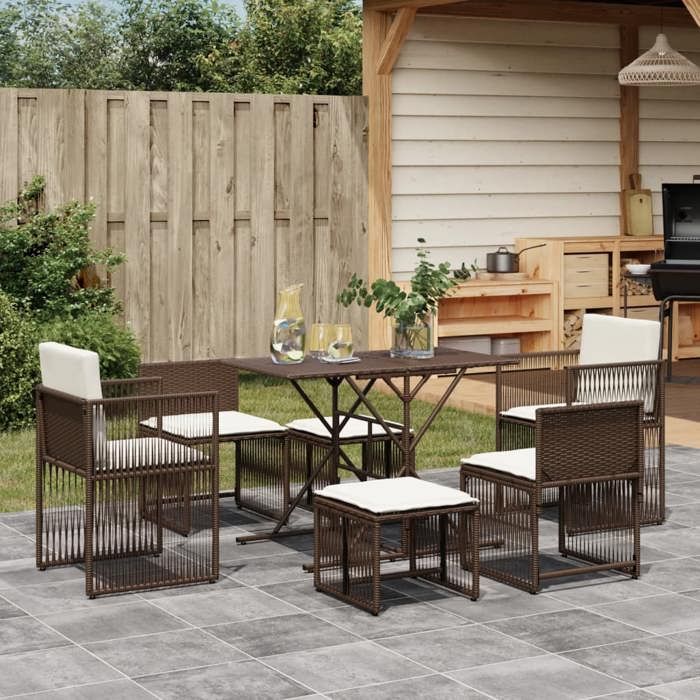 vidaXL Ensemble à manger de jardin et coussins 7 pcs rotin