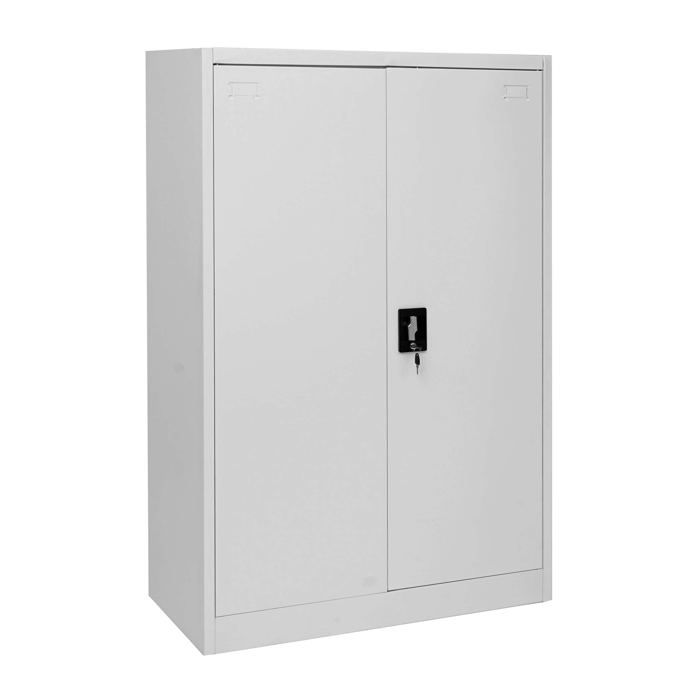Armoire de bureau etagere de rangement avec 2 portes verrouillables en metal gris 140x90x40cm 04_0001471