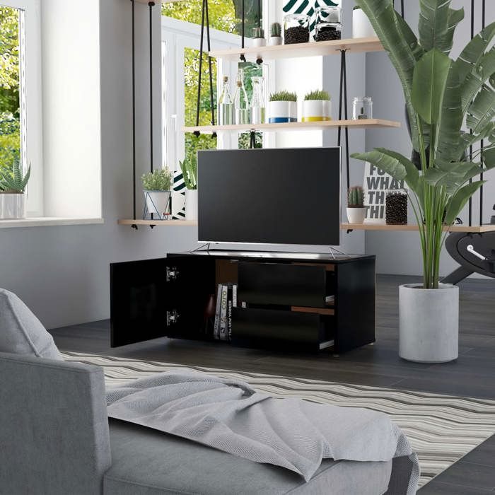 Meuble TV - Banc TV - Table TV - Noir 80x34x36 cm - Bois dingénierie T504