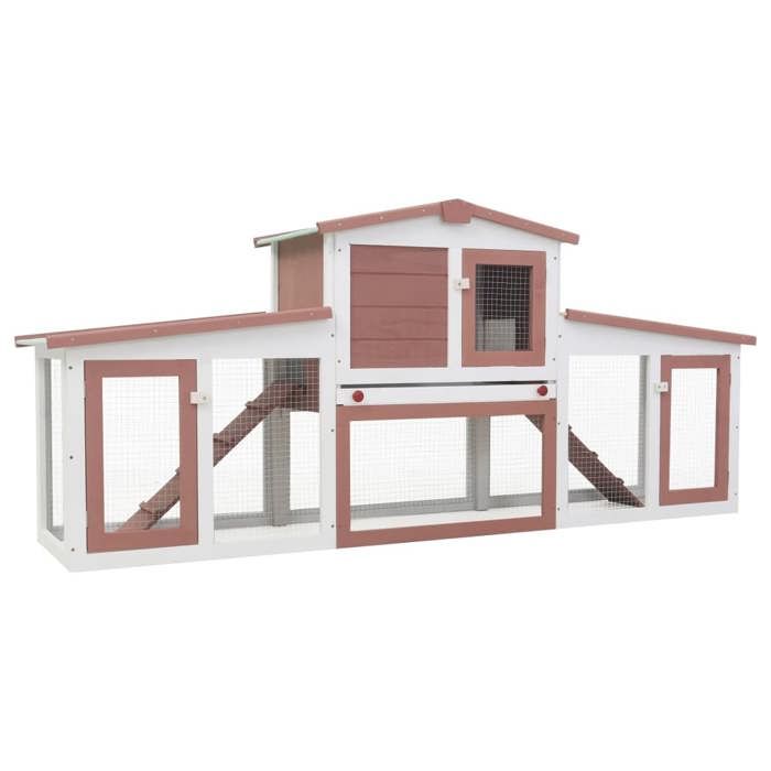Comparer les prix de BEAU Cage à lapins cottage - Clapier large d'extérieur - Marron et blanc 204x45x85 cm Bois mode519348