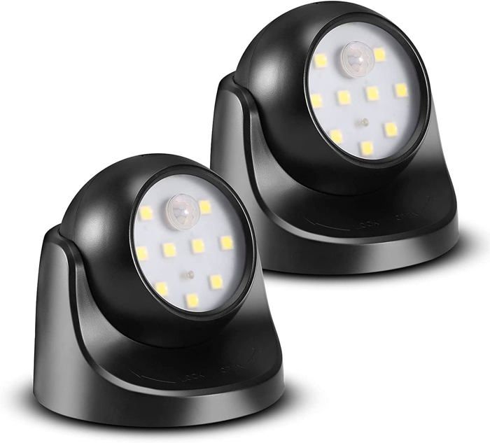 Spot LED avec Detecteur de mouvement 2 Unités Projecteur LED Sans Fil 150 Lumen Sphère Amovible Rotation à 360 degrés
