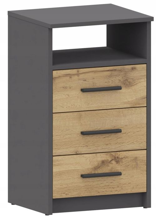 Buffet avec 3 tiroirs et étagère Graphite - Meuble de Rangement Style contemporain - 40 x 35 x 75 cm