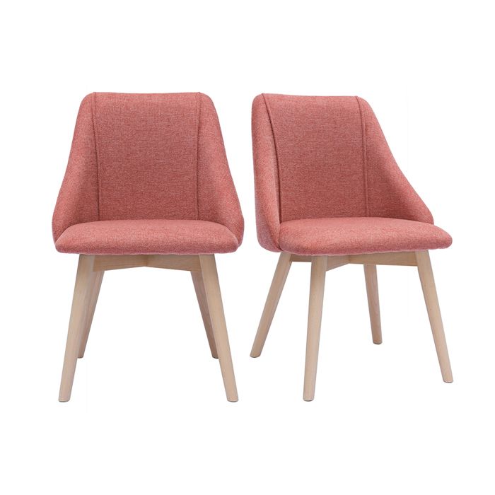 Miliboo - Chaises scandinaves en tissu effet velours texturé terracotta et bois clair (lot de 2) HIGGINS