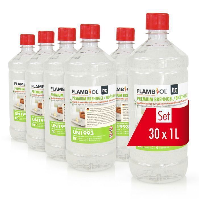 FLAMBIOL® Bioéthanol Premium en Gel (30 x 1 L) – Combustible Longue Durée Idéal pour Cheminées dIntérieur et dExtérieur FLAMBIOL® Bioéthanol Premium en Gel (30 x 1 L) – Combustible Longue Durée Idéal pour Cheminées dIntérieur et dExtérieur