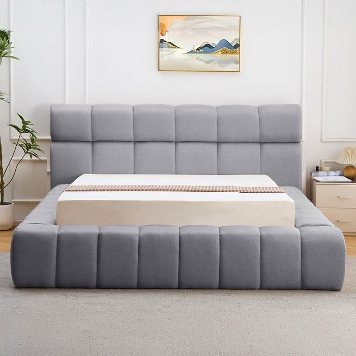 MENZZO Lit-coffre avec rebords matelassés Challow 180x200cm Tissu Gris foncé - Tissu L232 x P247 x H105 cm