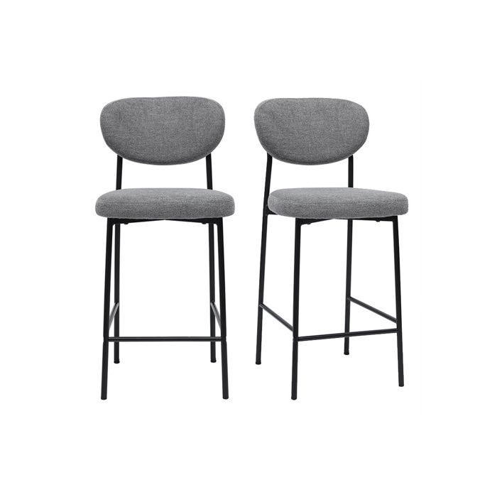 Miliboo - Tabourets de bar fixes en tissu effet velours texturé gris clair H65 cm (lot de 2) BREKA