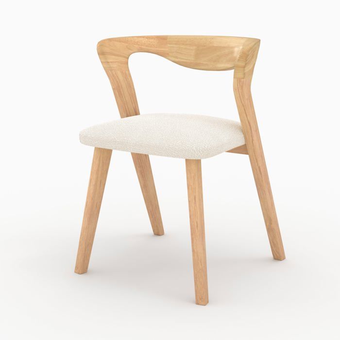 Chaise en bois dhévéa clair et tissu bouclé crème - Vega - Maison Pavane