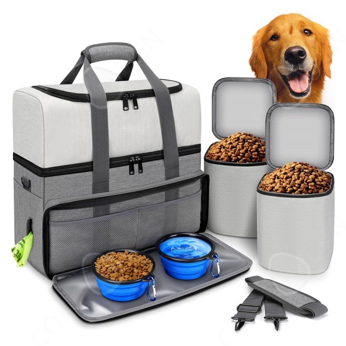 Comparer les prix de C Sac à dos 39x19x35 cm sac de voyage pour chien sac de nourriture pliable et étanche pour chien avec 2 pliable gamelles pour chien