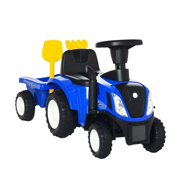 Porteur tracteur enfants - HOMCOM - coffre amovible râteau et pelle - lumière LED et klaxon - PP métal - 91 x 29 x 44 cm - bleu Porteur tracteur enfants - HOMCOM - coffre amovible râteau et pelle - lumière LED et klaxon - PP métal - 91 x 29 x 44 cm - bleu