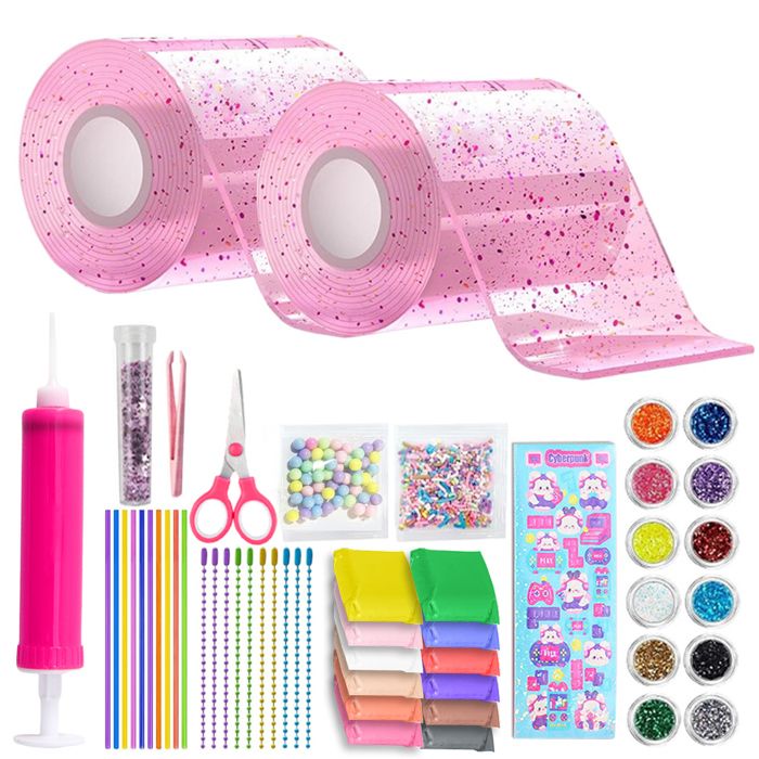63 Pièces Nano Tape Bubble Kit – Ruban Adhésif Double Face Magique Avec Paillettes, Argile, Pompe, Pour Bricolage Créatif Enfant Et Adulte