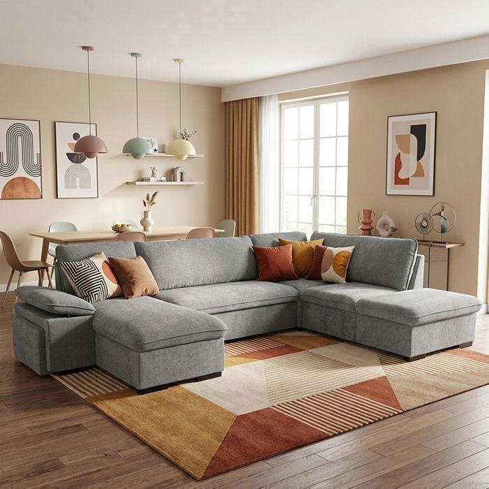 ALYA Canapé dangle panoramique convertible gris charbon (tissu lisse) - Taille XL - 6 places - 315 x 210 x 89