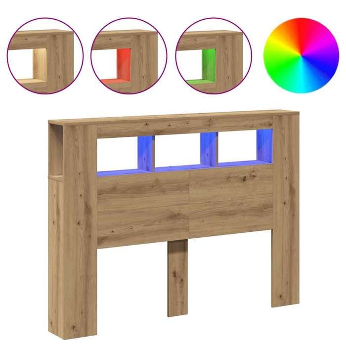 MGH - NEUF Tête de lit à LED - Panneau de Lit - chêne artisanal 140x18 5x103 5 cm ll2873