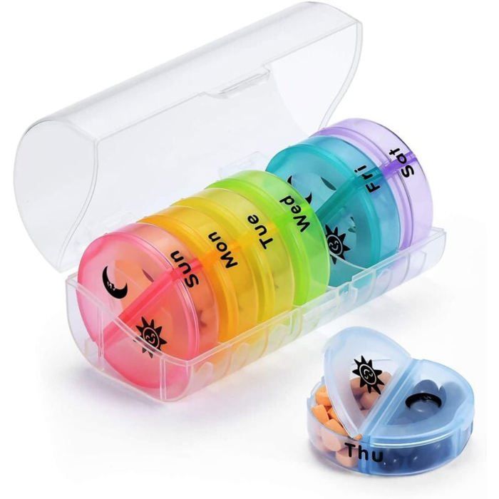 Pilulier Semainier 14 Compartiments - Matin Et Soir - 7 Jours - Multicolore - Neuf