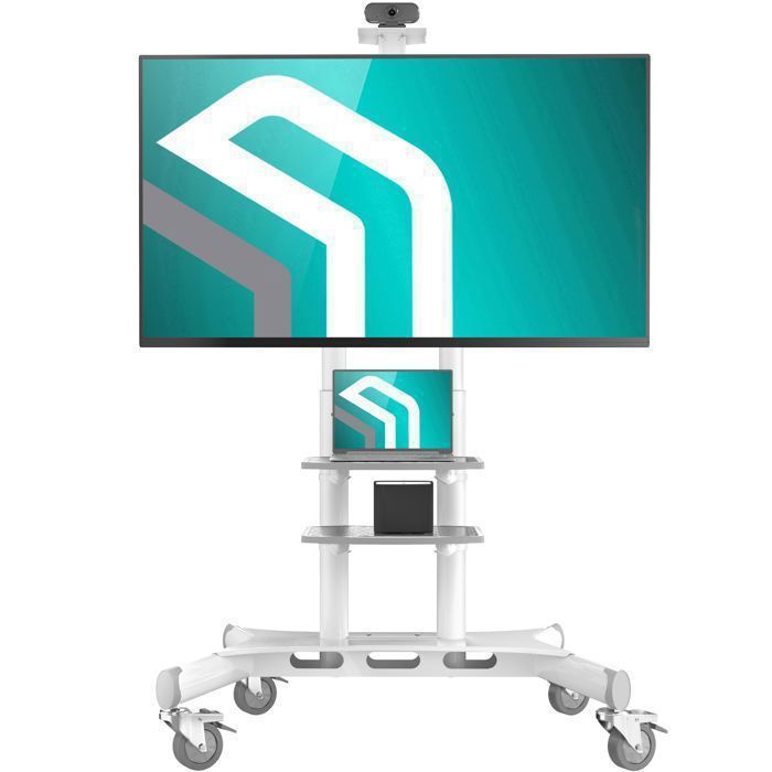 ONKRON Support TV sur roulettes 50–86 jusqu’à 1059 kg VESA 200x200–800x500 Hauteur réglable Meuble TV Mobile TS1881-W Blanc