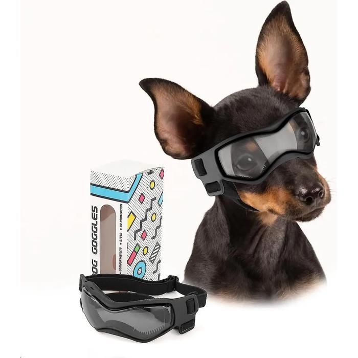 Comparer les prix de Lunettes de soleil noires pour chiens de petite taille protection UV sangles réglables pour la tête et le menton pour YYV
