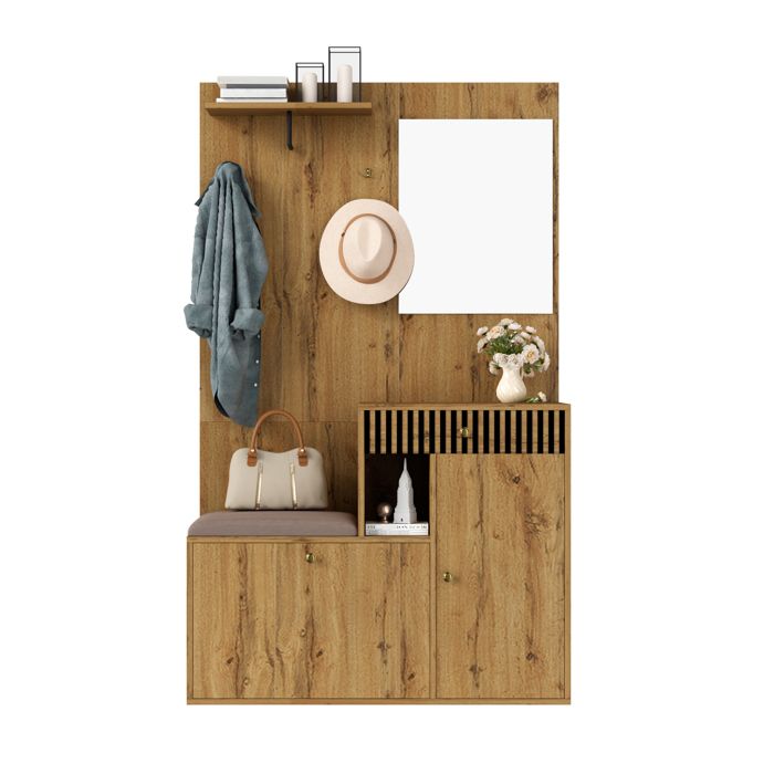 Ensemble de garde-robe - MDF - Noir et Naturel - Miroir - Étagères réglables