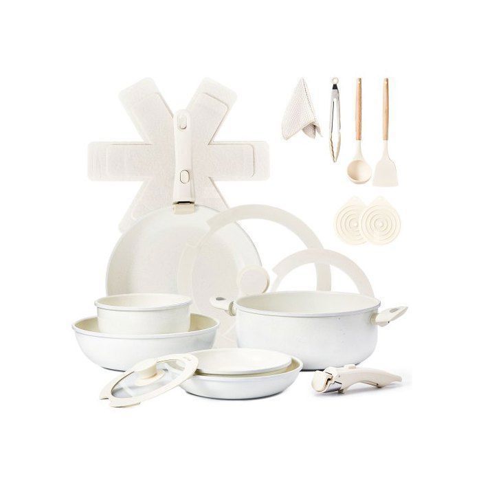 Batterie de cuisine en bois Woet® Wit - Set de 7 pièces avec Batterie de cuisine