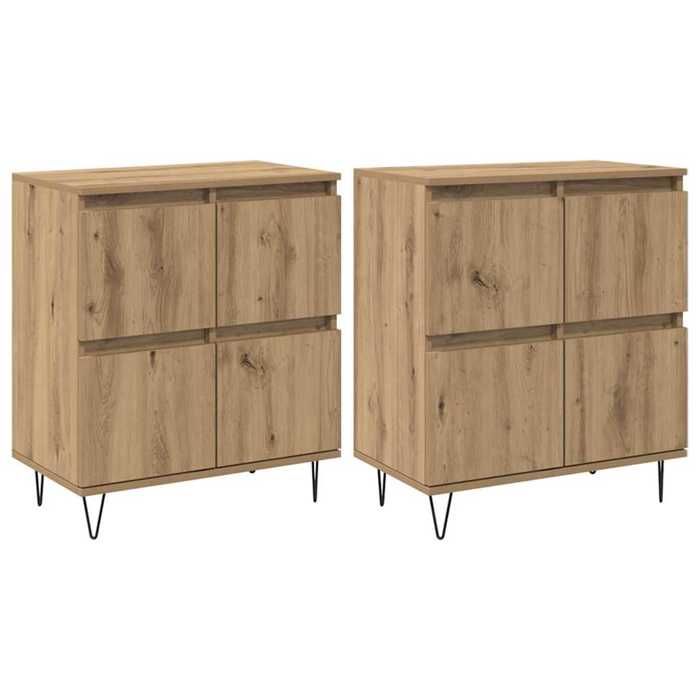 Buffet en bois dingénierie - GKO - 120x35x70 cm - Chêne artisanal - 8 portes - Lot de 2 - Pieds en épingle