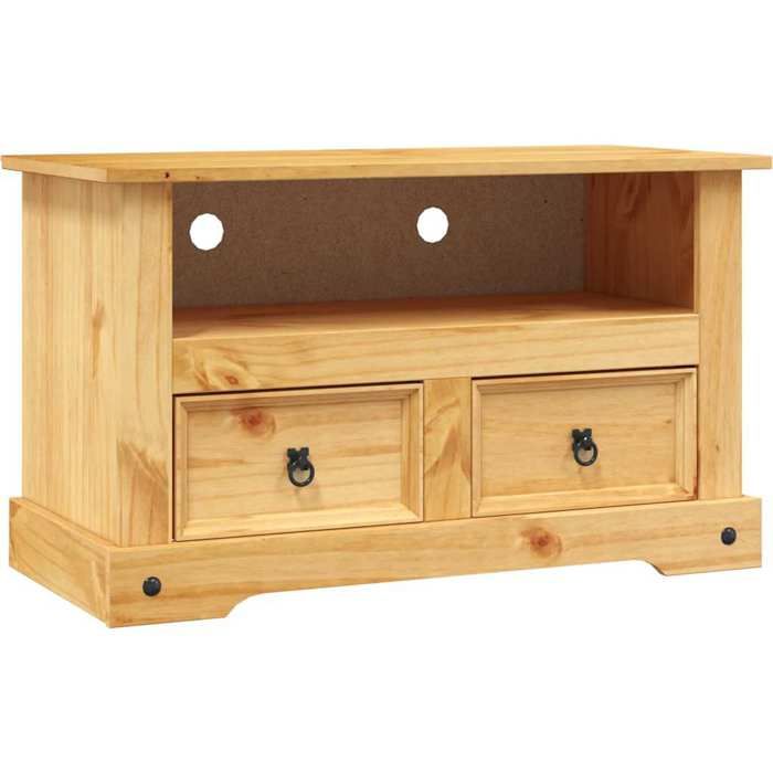 Meuble TV en pin mexicain - KALISSE - 91x43x56 cm - Brun - Bois de pin massif - Style mexicain Corona - 2 tiroirs