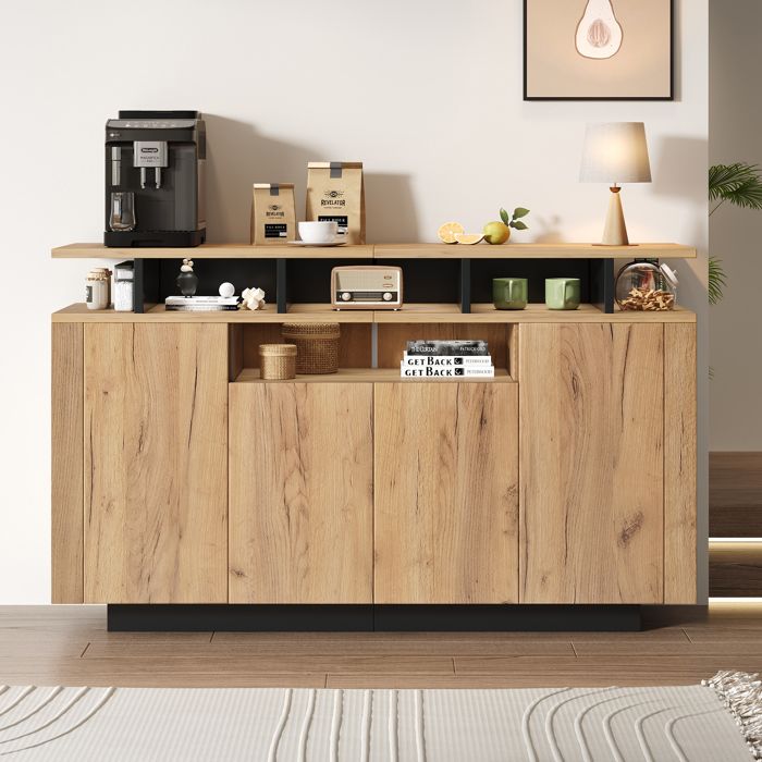 Buffet industriel 4 portes - Buffet bas - 140x40x85 cm - Commode moderne - Armoire de cuisine - Bois - Pour salon cuisine