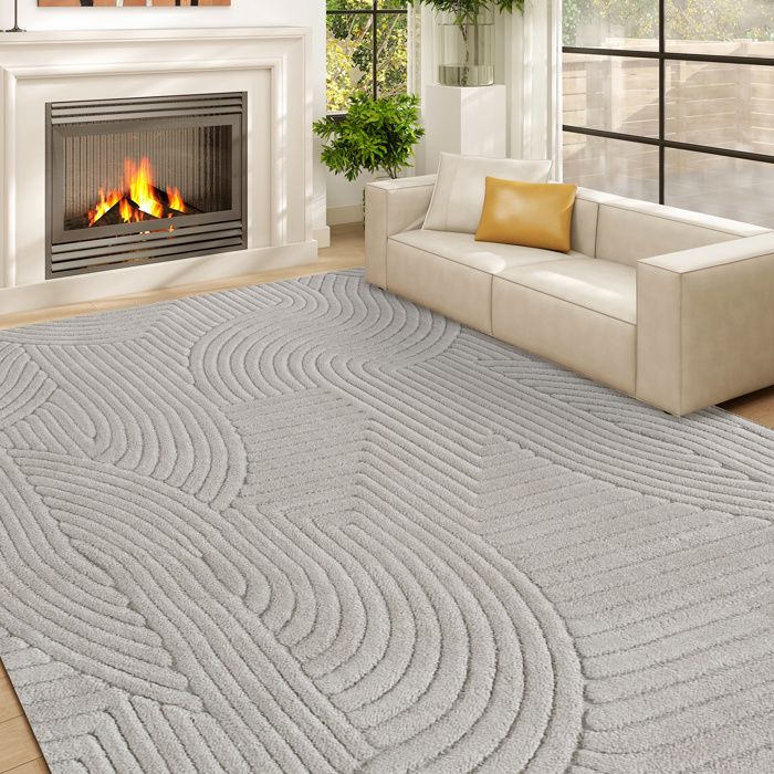 Tapis salon 230 x 160 cm tapis à poils épais géométrique moelleux et antidérapant gris