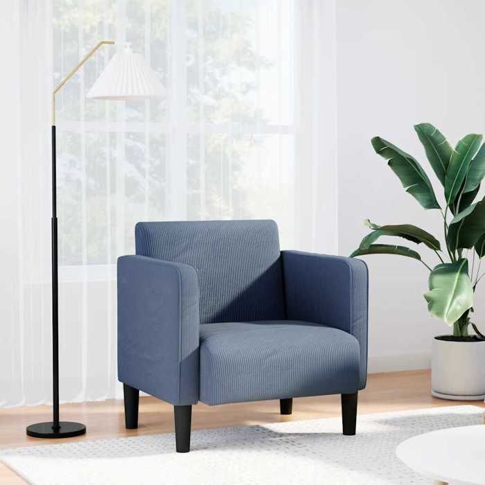 Tissu velours Fauteuil simple 1 PERSONNE - Magnifique Canapé-chaise accoudoirs bleu 54cm côtelé - pour salon/bureau 69x68x74 5cm