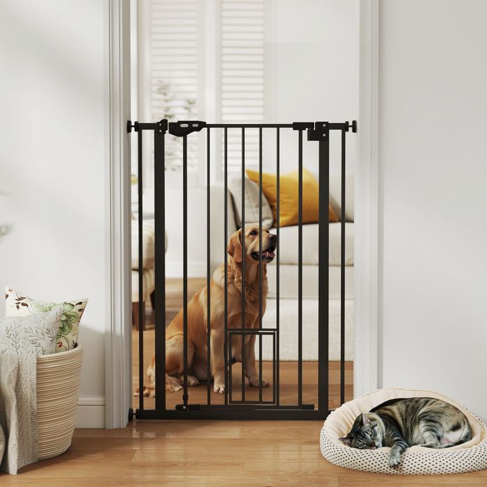 MOTHINESSTO942-Barrière de sécurité animaux de 104H cm conception haute avec porte chat fermeture automatique système de double verr