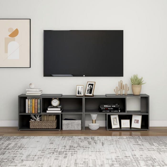 Support TV Gris - SWEETY Meuble TV - Armoire TV - Gris brillant 149x30x52cm - Bois dingénierie CL40410554512