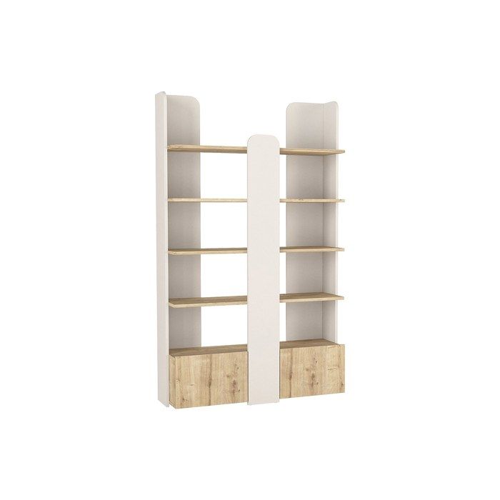 Bibliothèque avec 2 portes et 4 étagères - Beige et naturel - SARIOBA