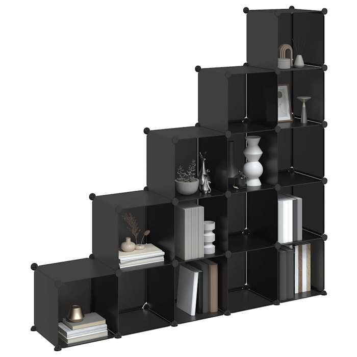 Décoratif - Cubes de rangement - Étagère Rangement Plastique 15 pcs Noir PP 4559405