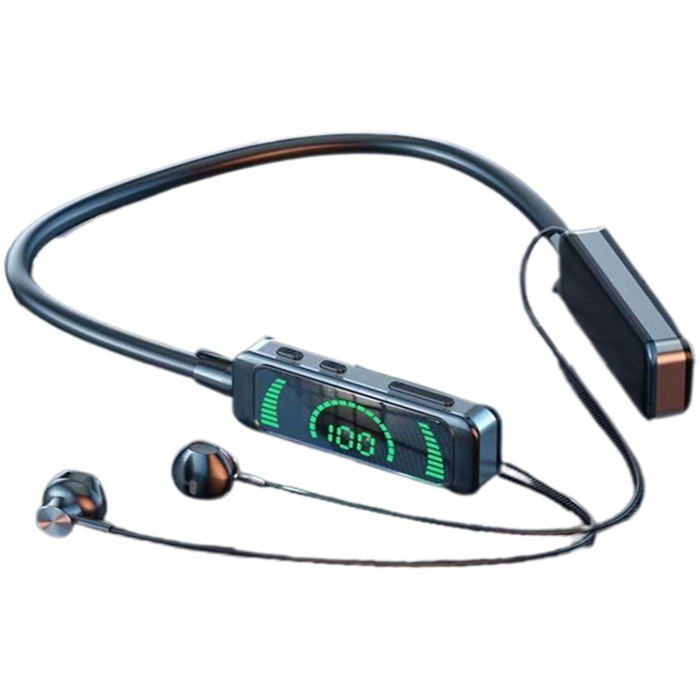 Écouteurs Bluetooth son haute définition écran LED conception ergonomique sport en plein air portable noir