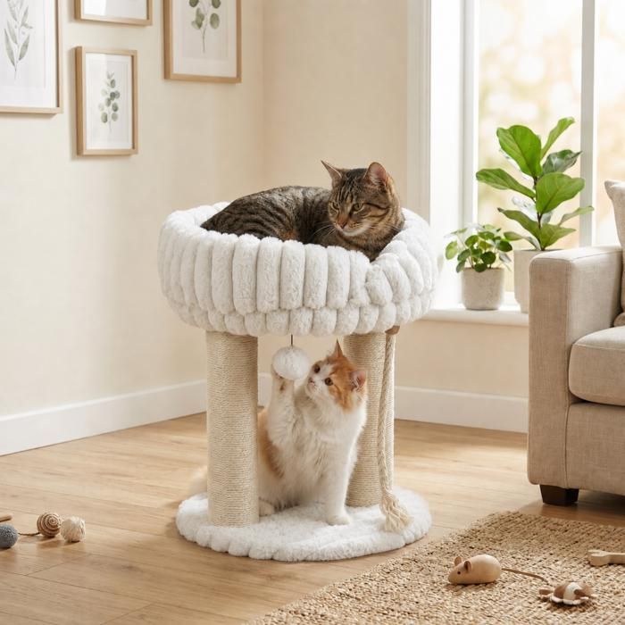 COSTWAY Arbre À Chat Compact 2 Niveaux Avec Poteaux Griffoirs En Sisal Plateforme Peluche Douce Et Jouets Interactifs Beige COSTWAY Arbre À Chat Compact 2 Niveaux Avec Poteaux Griffoirs En Sisal Plateforme Peluche Douce Et Jouets Interactifs Beige