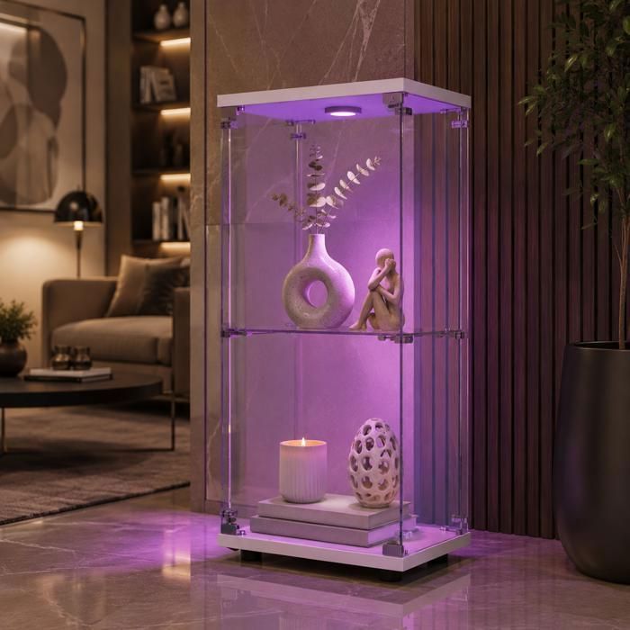 Vitrines en Verre 86x40x36.5 cm armoires de Rangement Verticales en Verre Vitrine Verre avec LED pour Salons Chambres Blanc