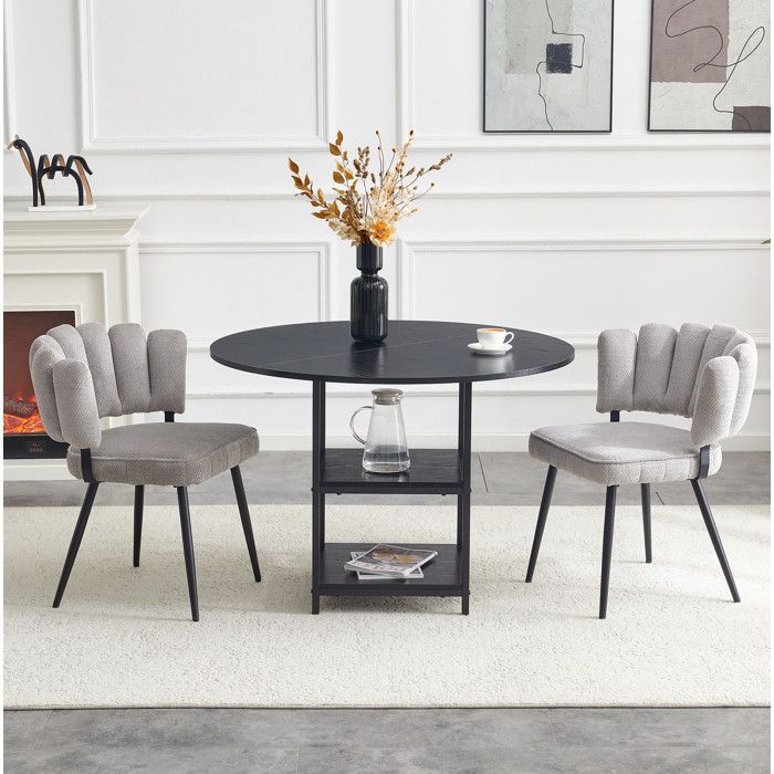 Modenuit Set table à manger ronde 107 cm avec 2 chaises grises rangement 2 niveaux MDF et métal