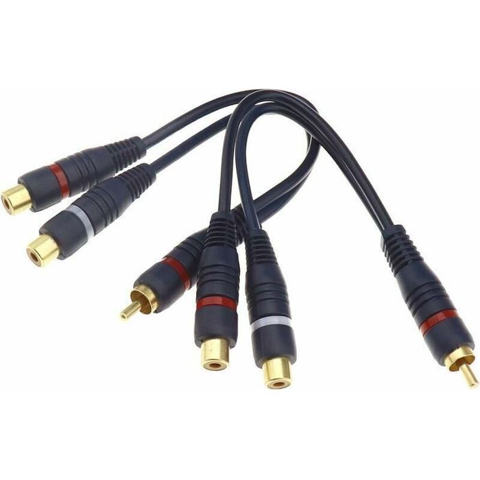 2X Câble Séparateur 20cm 1 RCA Mâle à 2 RCA Femelles Prise Phono Double-Head AV Audio Line