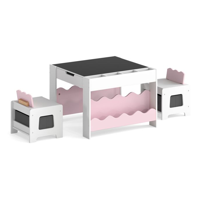 Table Enfant - COSTWAY - Table Montessori 3Ans+ Plateau Réversible Tableau Noir 2 Chaises Bibliothèque Tiroirs Tissu & Casiers Table Enfant - COSTWAY - Table Montessori 3Ans+ Plateau Réversible Tableau Noir 2 Chaises Bibliothèque Tiroirs Tissu & Casiers