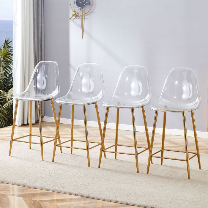 Tabouret de bar - SOGEU - Lot de 4 - Assise transparente - Structure métal - Repose-pieds intégré